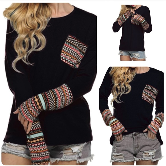 New Fall Patchwork Blouse Tunic Tops with Thumb Holes - Picture 1 of 4